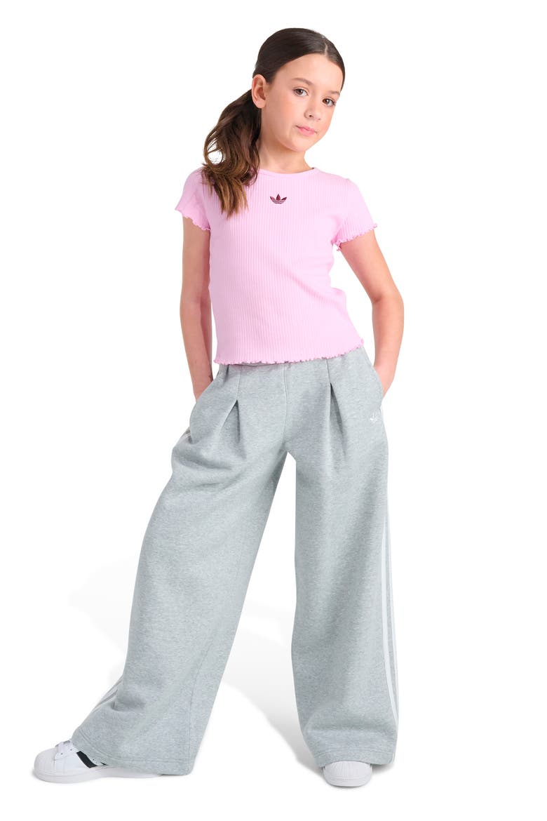 Kids' Pleated Fleece Heather Wide Leg Pants, Alternate, color, GREY HEATHER