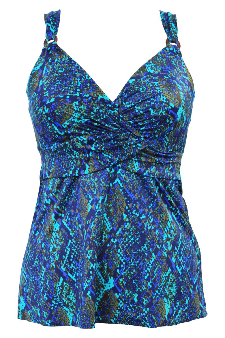 Basilisk Plunge Underwire Tankini Top, Alternate, color, BLUE/GREEN MLT