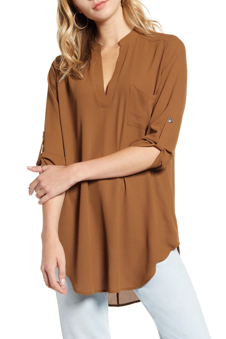 Perfect Henley Tunic, Main, color, BROWN