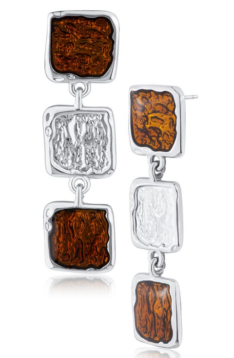 Enamel Sculpted Triple Drop Earrings