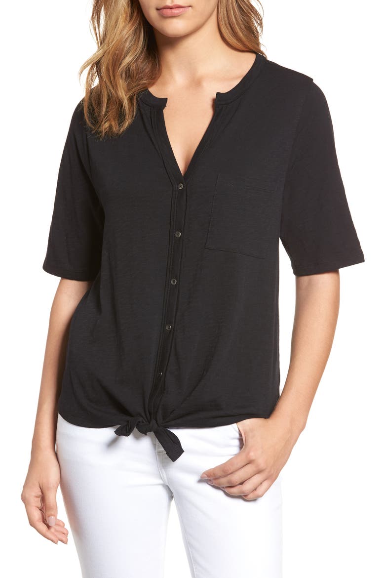 Tie Front Tee, Main, color, BLACK