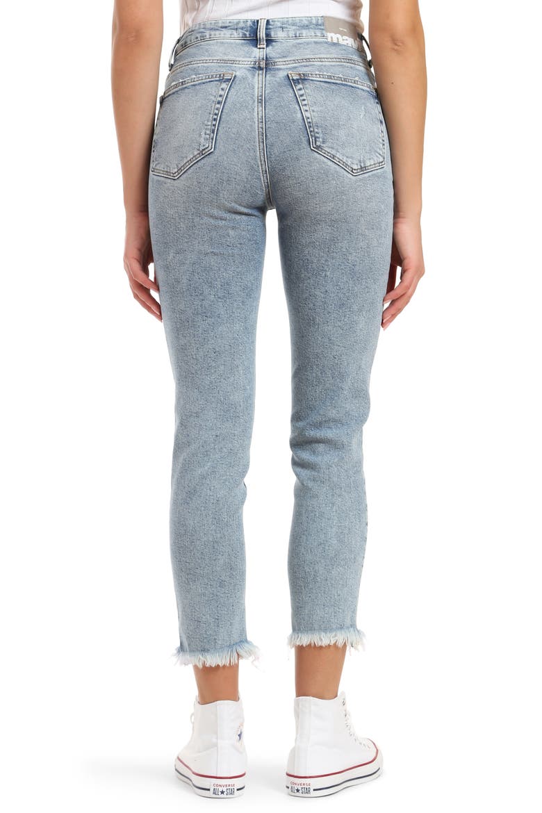 Star High Waist Distressed Fray Hem Straight Leg Jeans, Alternate, color, RIPPED BLUE RECYCLED DENIM