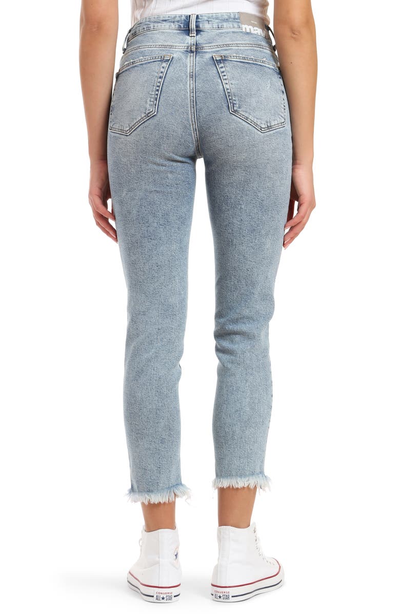 Mavi Jeans Star High Waist Distressed Fray Hem Straight Leg Jeans, Alternate, color, 