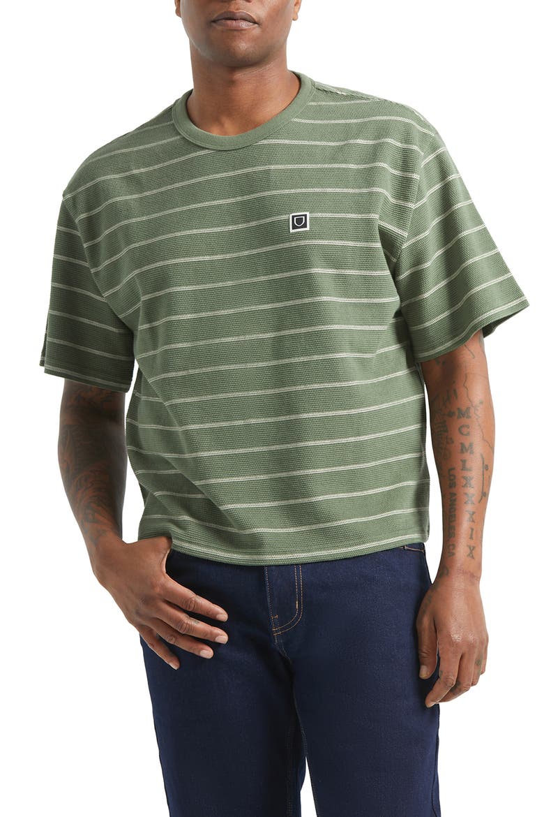 Boxy Shield Stripe Piqué T-Shirt, Main, color, DARK OLIVE/ WHITECAP
