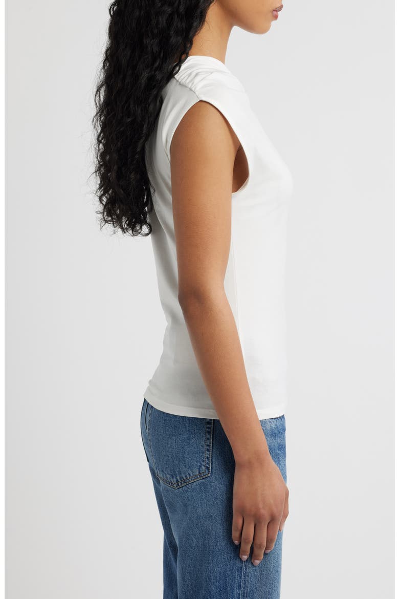 Knot Detail Ruched Stretch Cotton Top, Alternate, color, WHITE