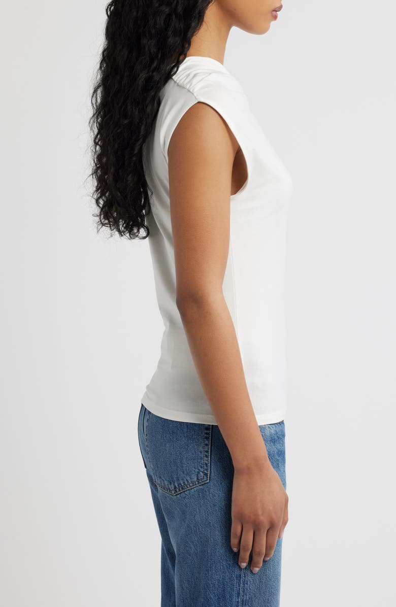 Topshop Knot Detail Ruched Stretch Cotton Top, Alternate, color, White