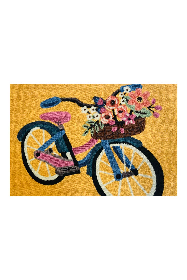 Blossom Bike Indoor/Outdoor Rug, Main, color, MUSTARD MULTI