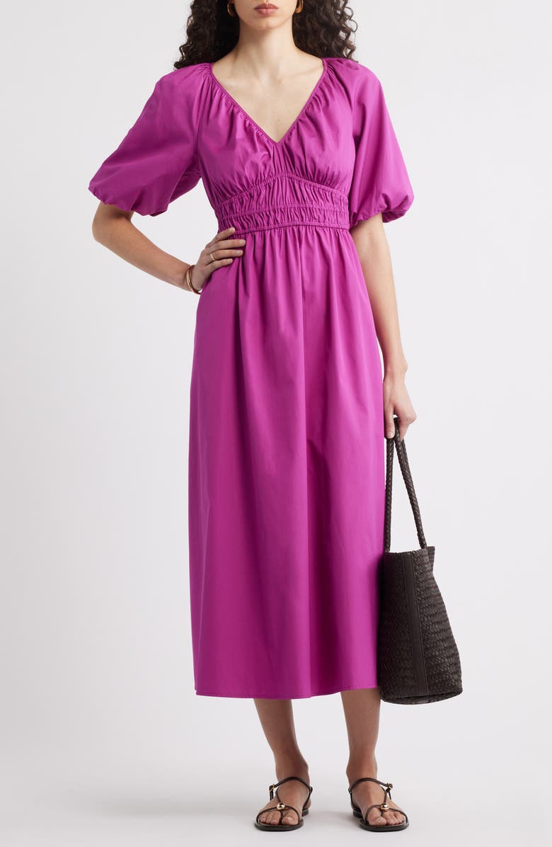 Nordstrom Puff Sleeve Cotton Poplin Dress, Alternate, color, Pink Wild Aster