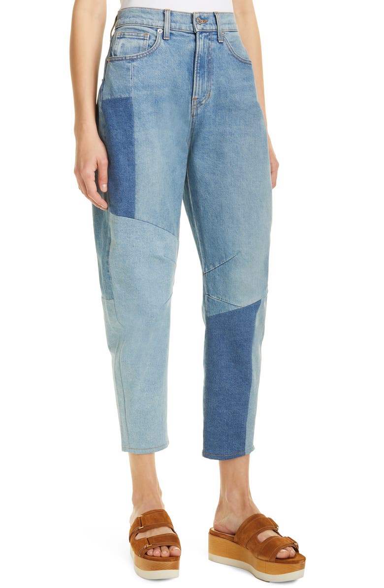 Veronica Beard Charlie Colorblock Crop Barrel Jeans, Alternate, color,