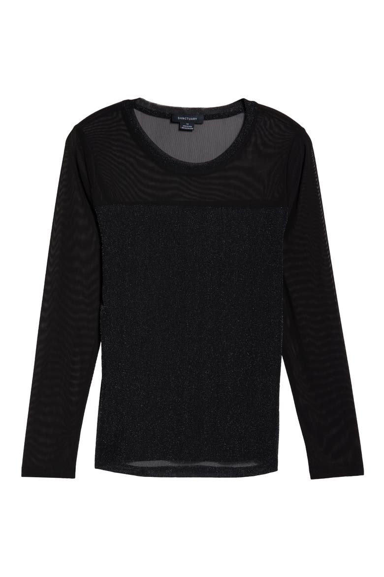Sparkle Mesh Tee, Alternate, color, BLACK