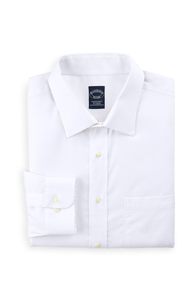 Brooks Brothers Big & Tall Non-Iron Pinpoint Stretch Dress Shirt, Main, color, White