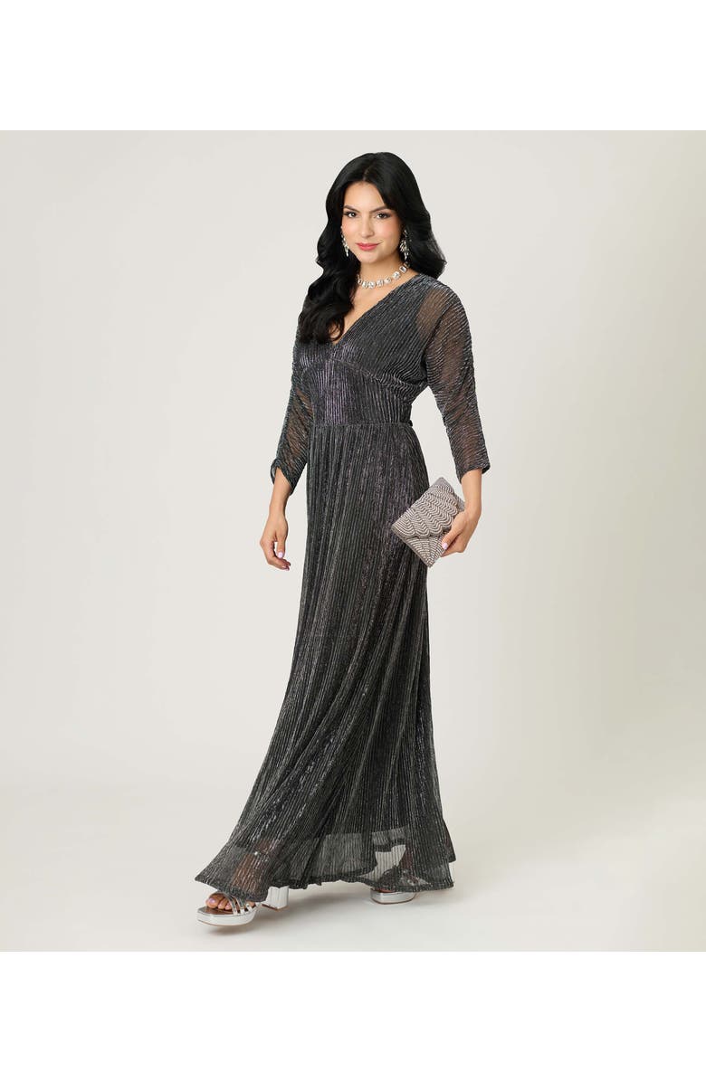 Smak Parlour Faux Wrap Maxi Dress, Alternate, color, Black & Silver Shimer