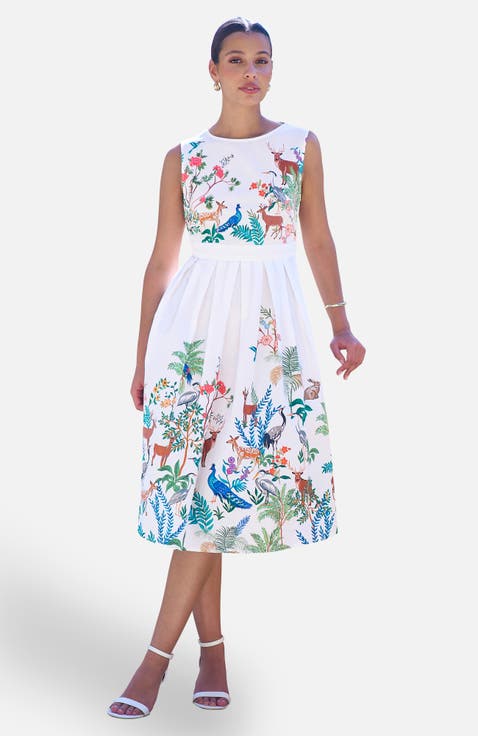 Animal Print Cotton Midi Skater Dress
