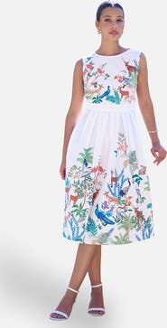 Yumi Animal Print Cotton Midi Skater Dress