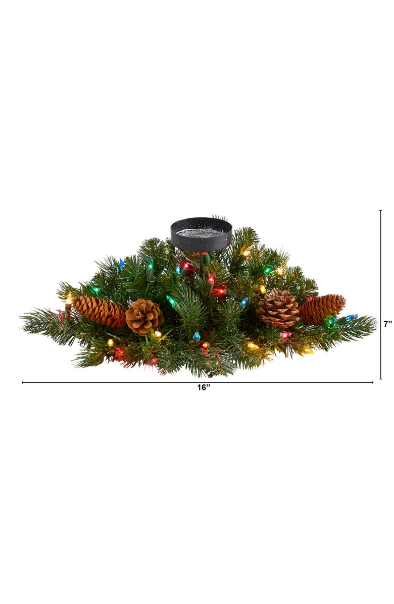 NEARLY NATURAL 16-in Flocked and Glittered Artificial Christmas Pine Candelabrum with 35 Multicolored Lights and Pine Cones, Alternate, color, Green