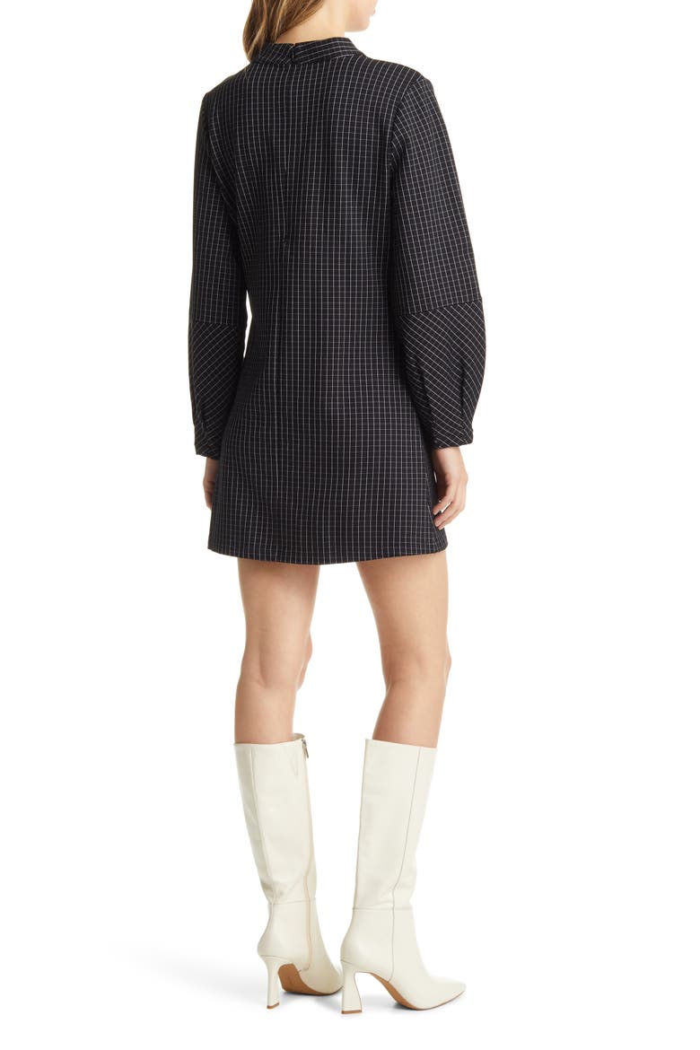 Mod Windowpane Plaid Long Sleeve Dress, Alternate, color, BLACK- IVORY CEDONIA PLAID