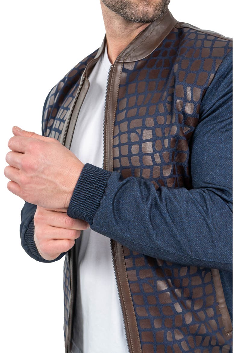 Mixed Media Leather Jacket, Alternate, color, BLUE