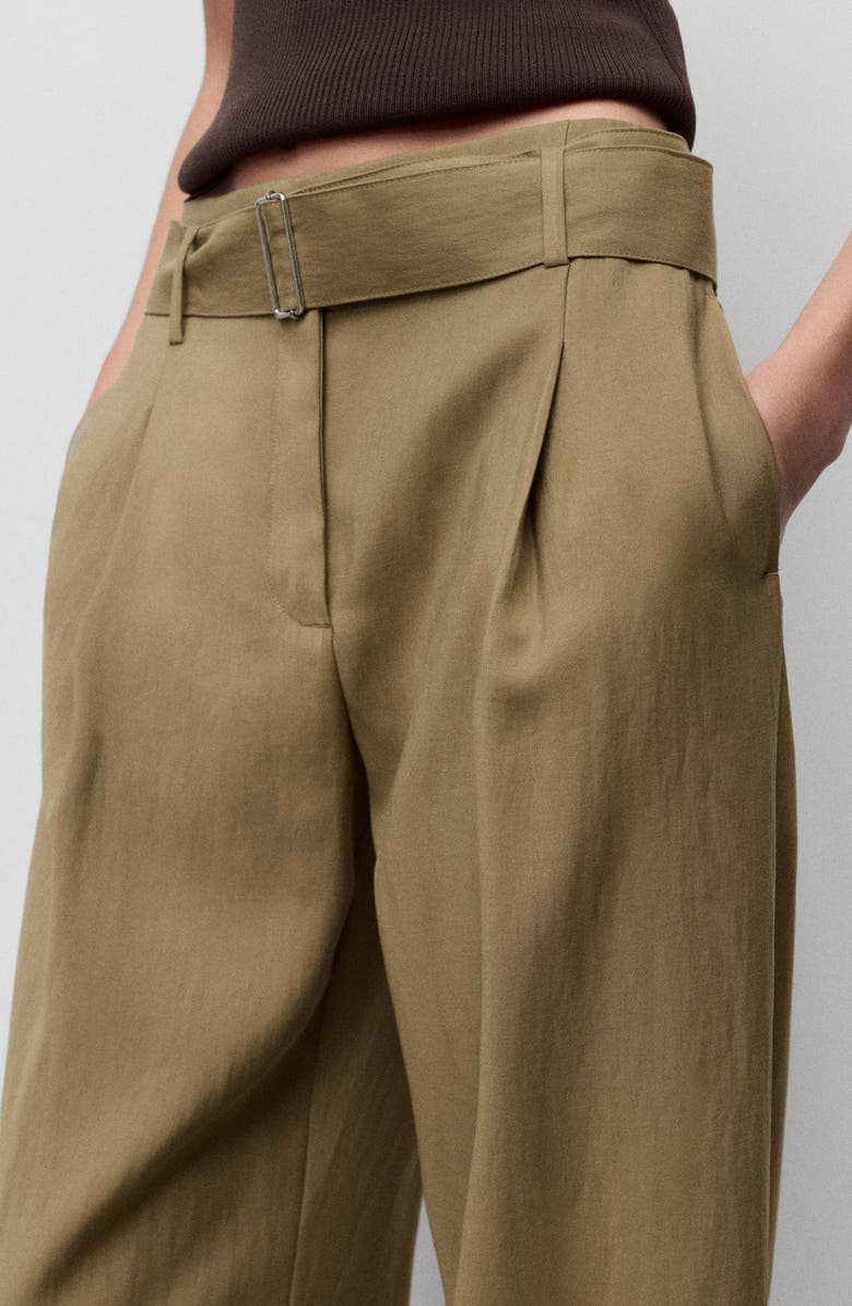 MANGO Paperbag Waist Pants, Alternate, color, Olive Green