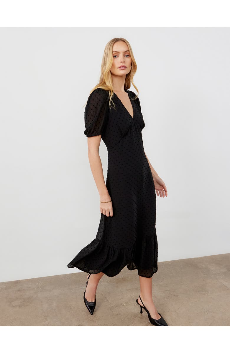 Finery London Loretta V-Neck Georgette Midi Dress, Alternate, color, Black