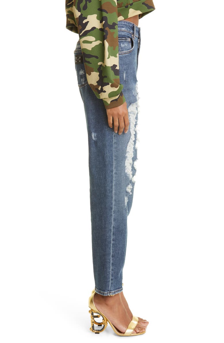 Dolce&Gabbana Destroyed High Waist Ankle Straight Leg Jeans, Alternate, color, 