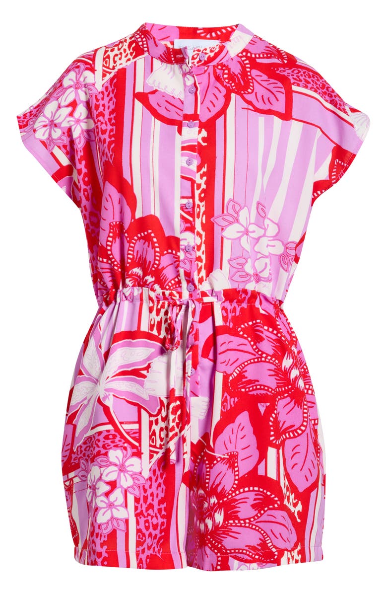 SUGARLIPS Barba Tropical Petrie Button Up Romper, Main, color, Red-White