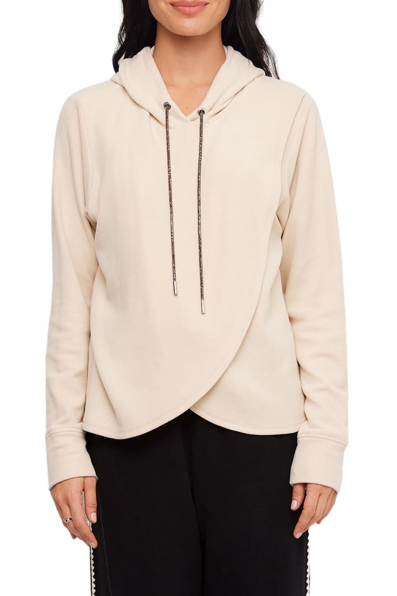 Rhinestone Crossover Hoodie, Main, color, ECRU