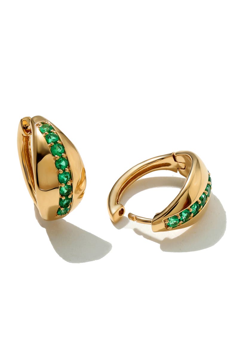 Saturn Emerald Huggie Hoop Earrings, Alternate, color, EMERALD