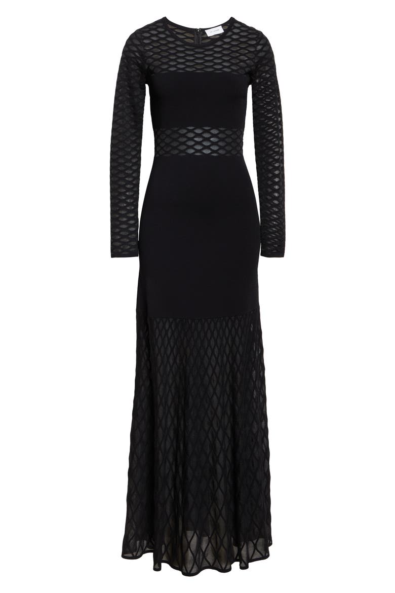 Trellis Knit Long Sleeve Gown, Alternate, color, BLACK