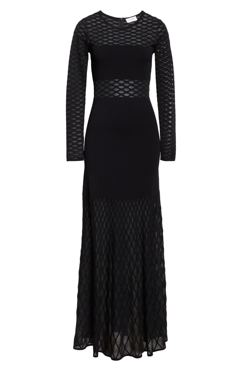 ST. JOHN Trellis Knit Long Sleeve Gown, Alternate, color, Black