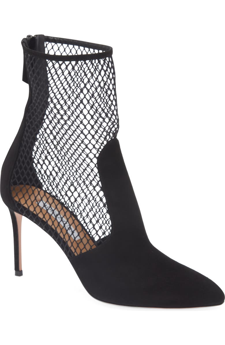 Aquazzura Brera Pointed Toe Mesh Bootie, Main, color,