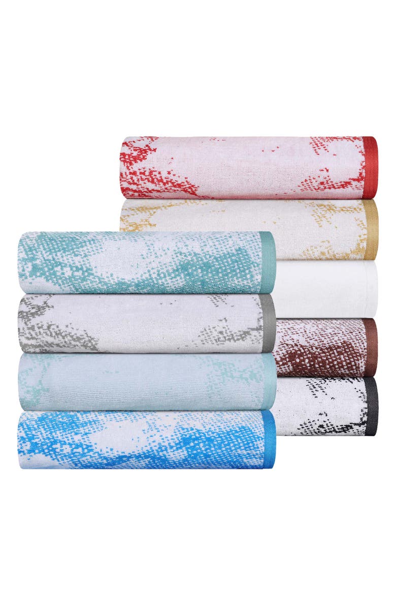 Superior Marble 10-Piece Quick-Drying Cotton Towel Set, Alternate, color, Teal