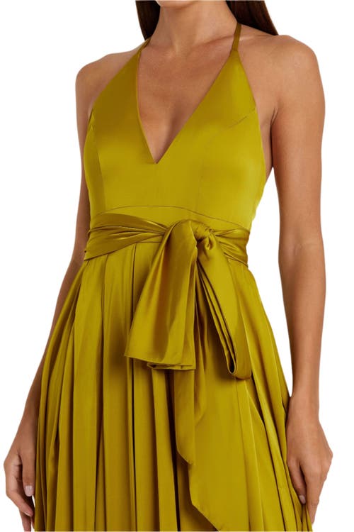 MAC DUGGAL MAC DUGGAL CHARMEUSE HALTER STRAP SOFT TIE WAIST GOWN