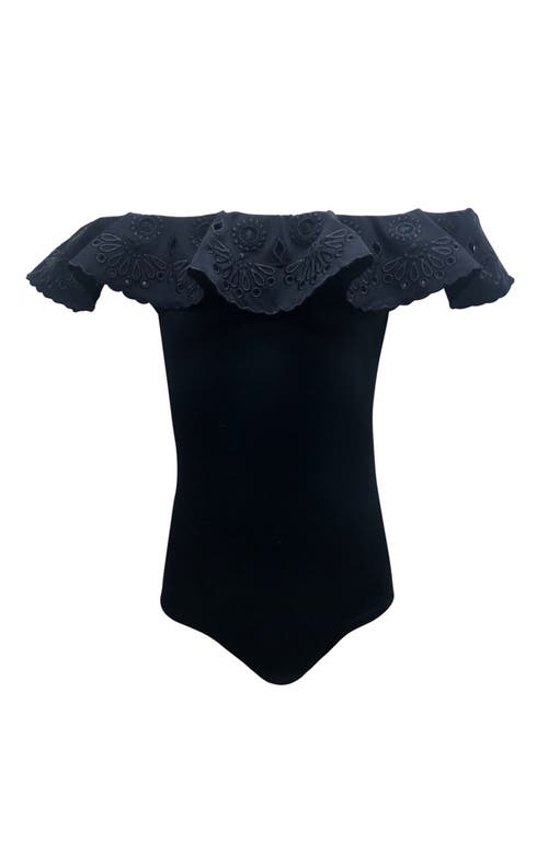 Nessi Byrd Embroidered Eyelet Off-shoulder One-piece Swimsuit, Toddler-little Kid,big Kid In Blue