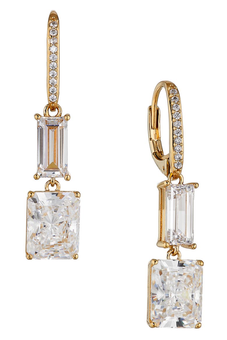 Double Drop Cubic Zirconia Earrings, Main, color, GOLD