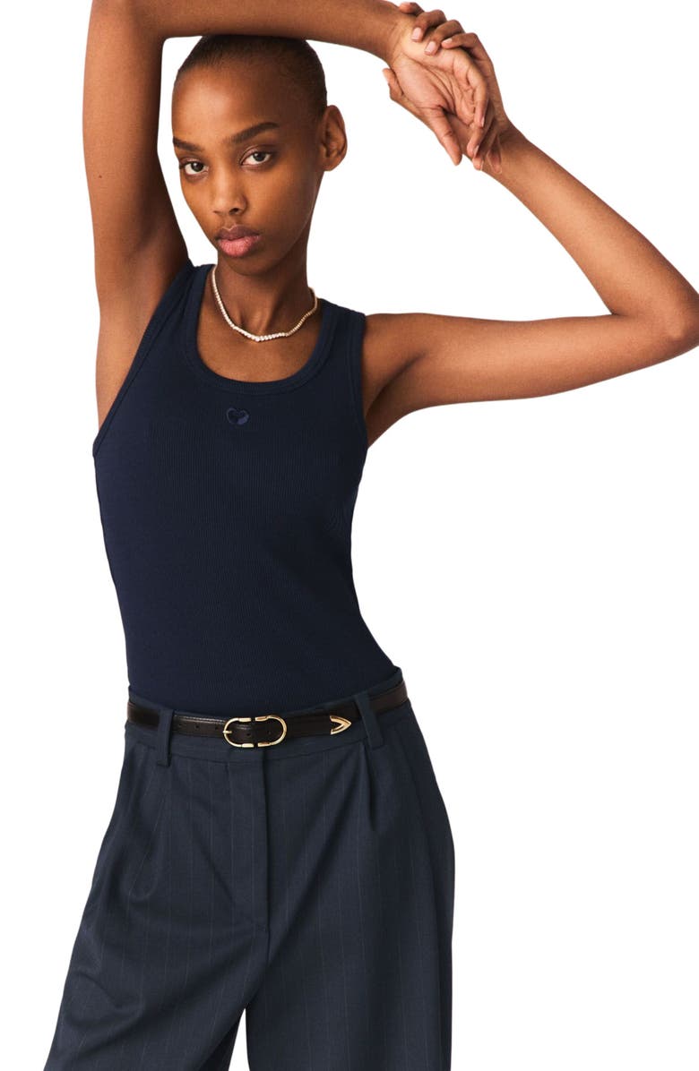 maje Rib knit tank top, Main, color, Navy