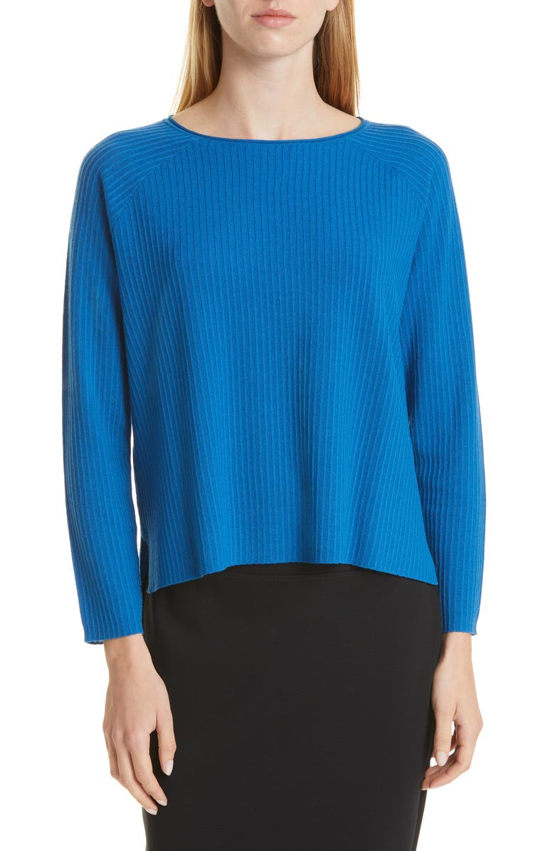 Eileen Fisher Boat Neck Raglan Sleeve Merino Wool Rib Sweater, Main, color, 
