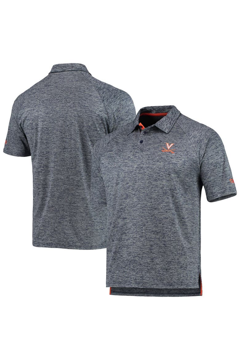 Men's Colosseum Heathered Navy Virginia Cavaliers Down Swing Raglan Team Polo, Main, color, Heather Navy
