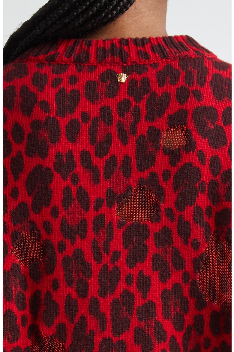Leopard Jacquard Distressed Virgin Wool Blend Sweater, Alternate, color, LIPSTICK RED