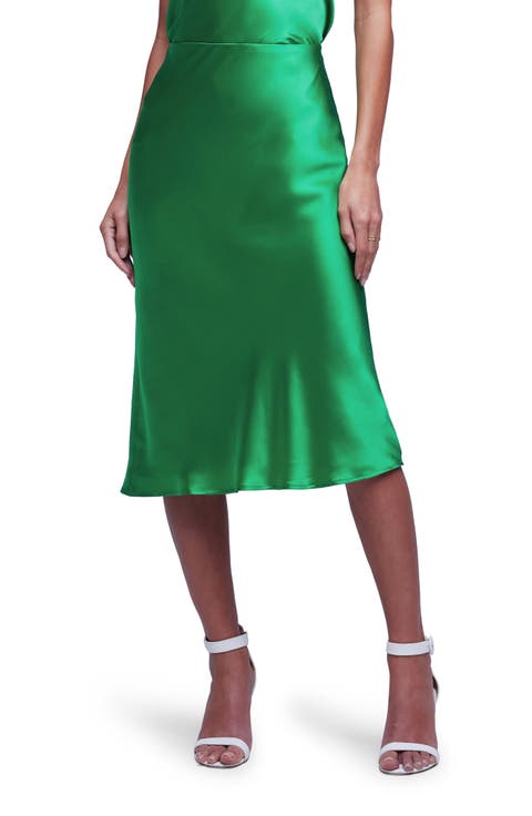 Perin Bias Cut Silk Satin Midi Skirt