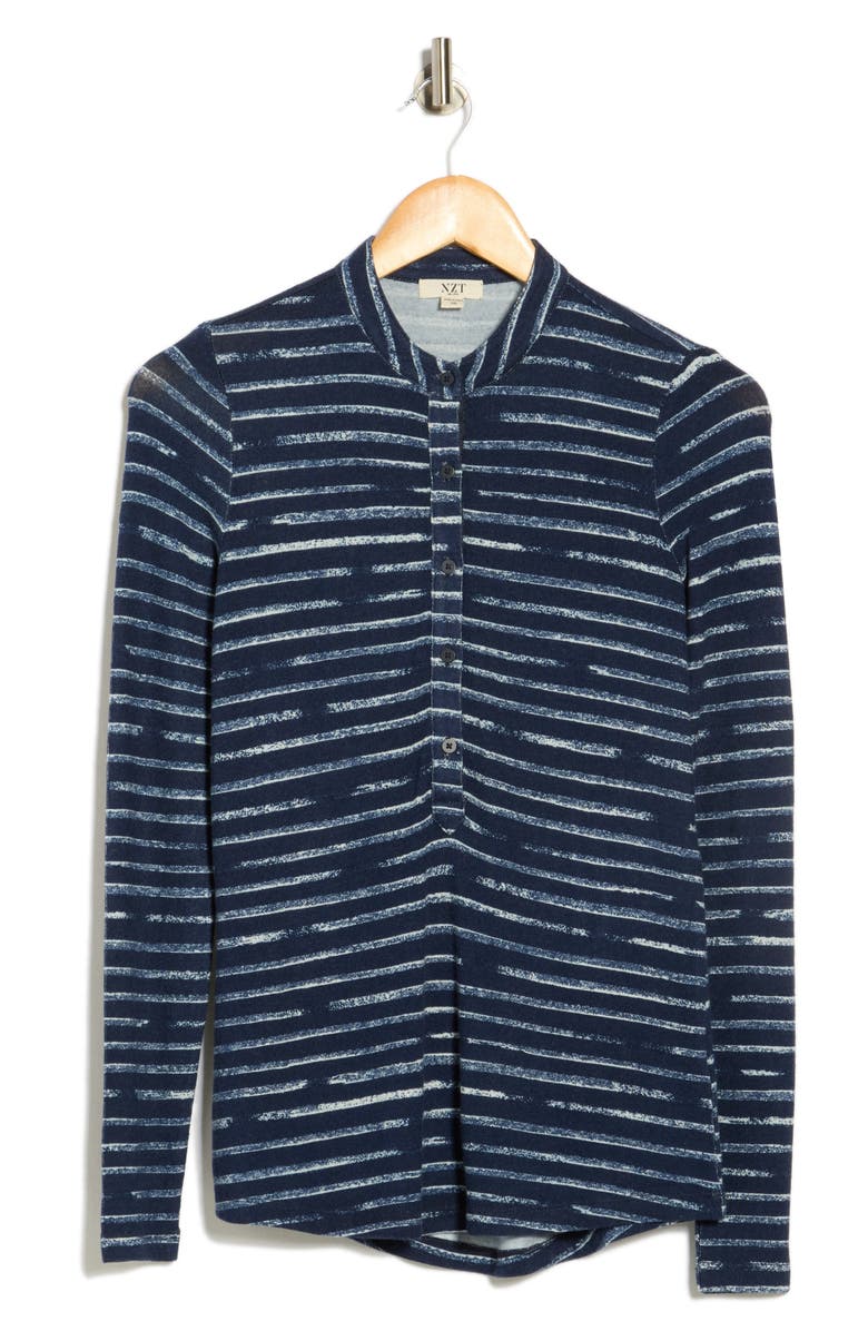 NZT by NIC+ZOE Sketched Stripe Cozy Long Sleeve Henley, Alternate, color, Indigo Multi