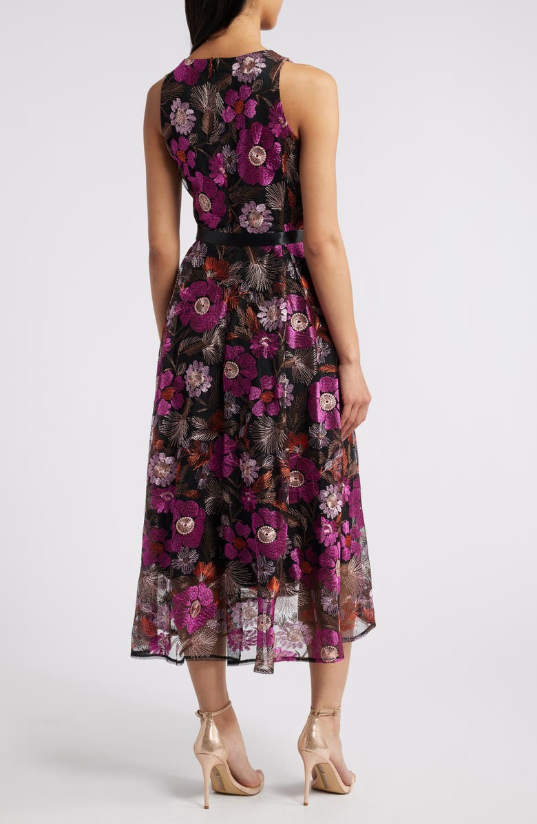 Tahari ASL Floral Embroidered Sleeveless Midi Dress, Alternate, color,