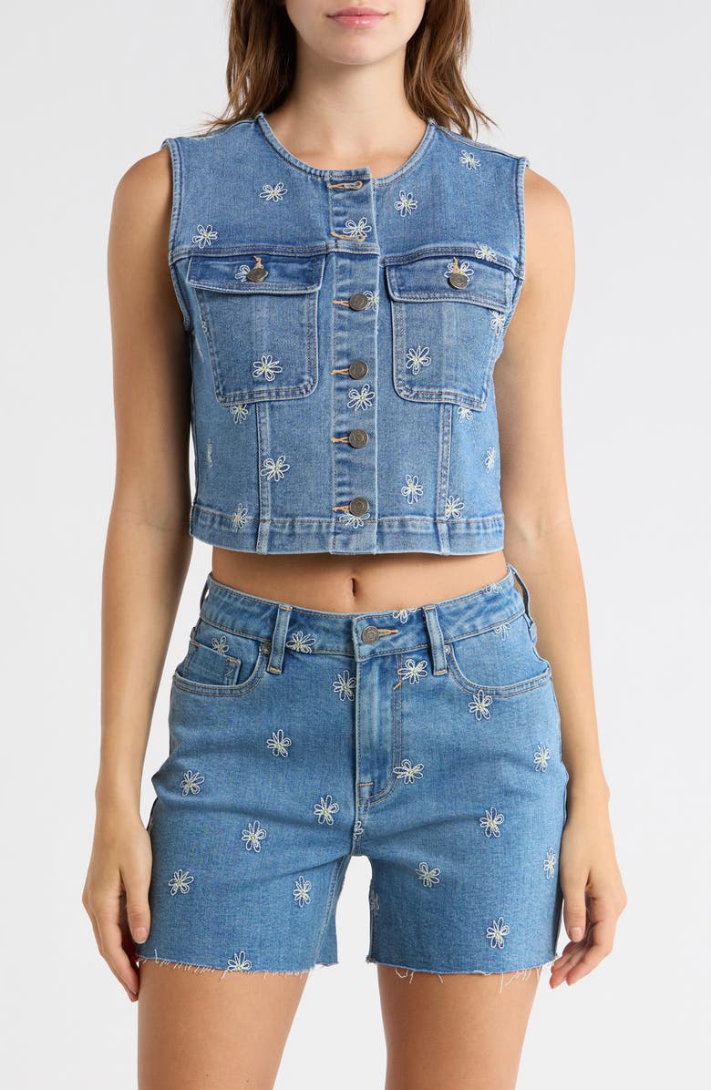 Vigoss Daisy Embroidered Denim Vest, Main, color, Light Wash
