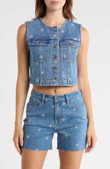 Vigoss Daisy Embroidered Denim Vest