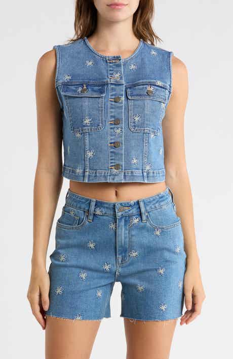Vigoss Daisy Embroidered Denim Vest