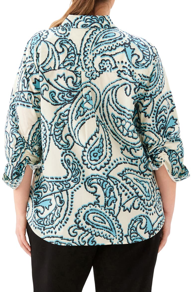 Ruched Sleeve Cotton Button-Up Shirt, Alternate, color, PRINT