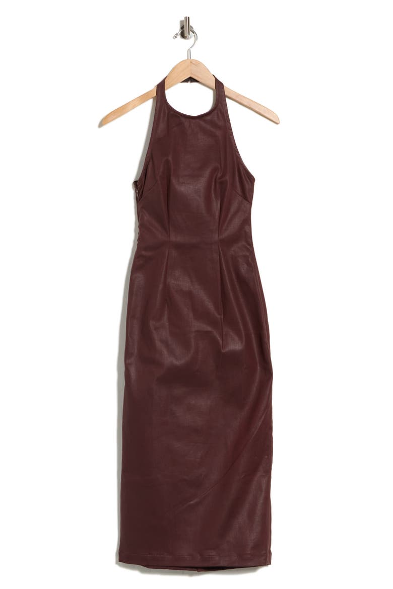 Esme Halter Neck Faux Leather Dress, Main, color, SAFFRON COATED