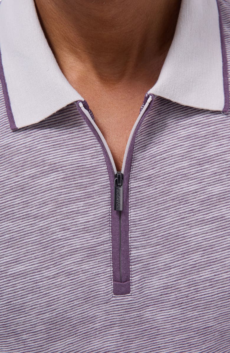 Bugatchi Cotton & Linen Quarter Zip Polo, Alternate, color, Plum