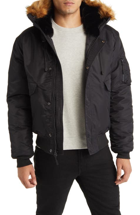 Mens black parka with fur hood best sale