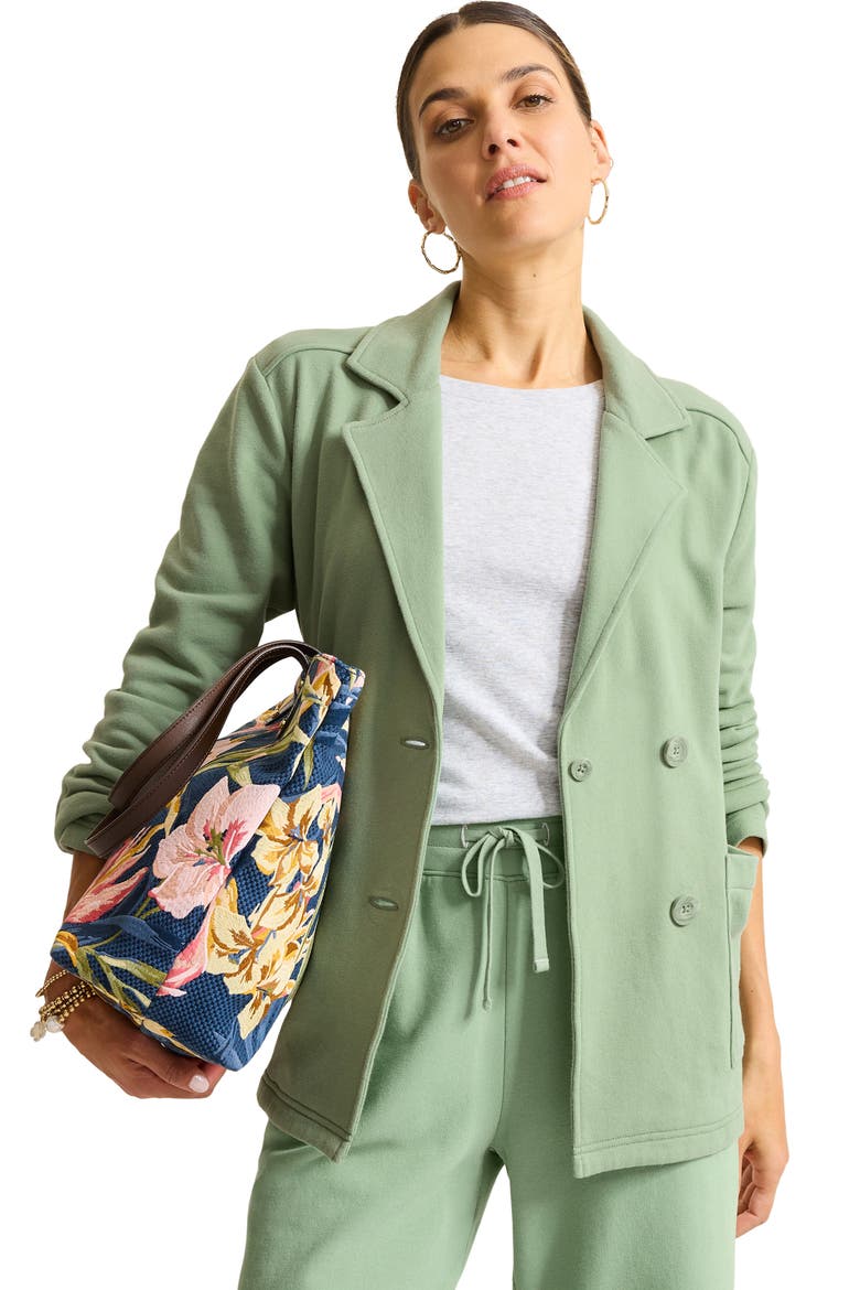 Marina del Mar Double Breasted Cotton Fleece Blazer, Alternate, color, TROPICAL FERN