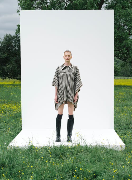 Labeca London Juniper Striped Wool Cape In Black
